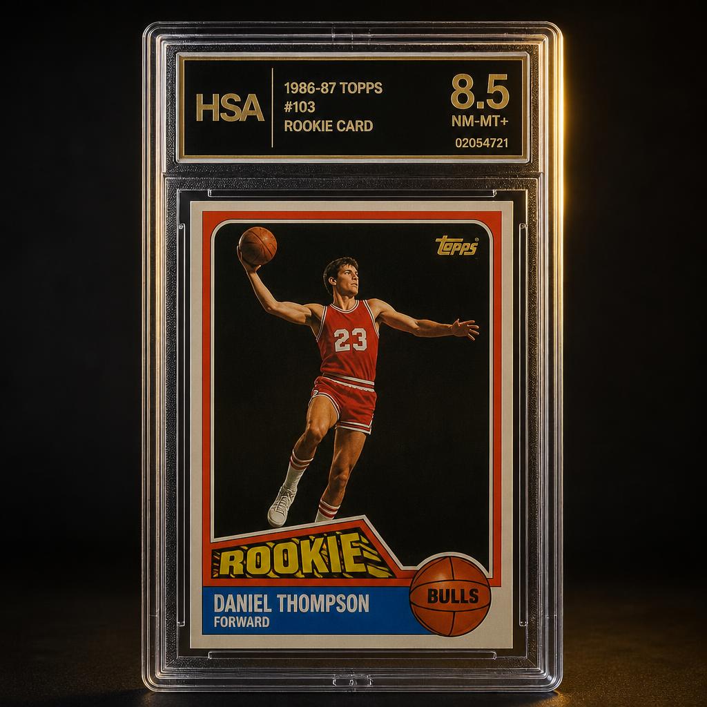 1986-87 Topps #103 Daniel Thompson Rookie in an HSA 8.5 HSA slab