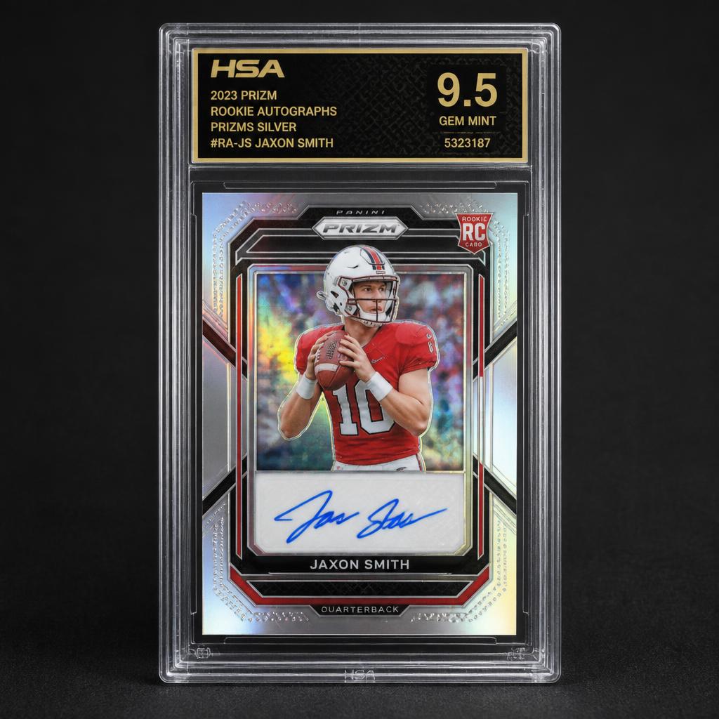 2023 Prizm Rookie Autographs Silver — Jaxon Smith #RA-JS in an HSA 9.5 HSA slab